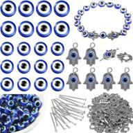 900-piece evil eye charms set: flat blue resin beads, hamsa hand spacer beads, round evil eye beads, and head pins - ideal for jewelry making, bracelets, necklaces, crafts logo