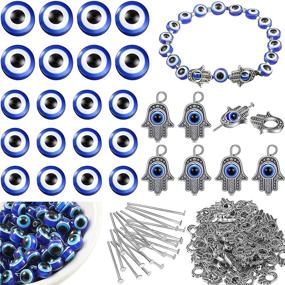 img 4 attached to 900-Piece Evil Eye Charms Set: Flat Blue Resin Beads, Hamsa Hand Spacer Beads, Round Evil Eye Beads, and Head Pins - Ideal for Jewelry Making, Bracelets, Necklaces, Crafts