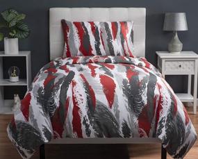 img 4 attached to 🛏️ XLNT Twin Size Bedding Set, Duvet Cover, 3-Piece Comforter Set, Soft Cotton Blend, Machine Washable, Feather Fusion Brick Red Design