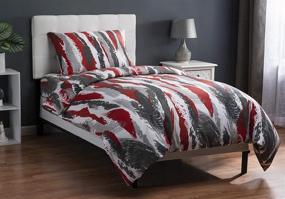 img 1 attached to 🛏️ XLNT Twin Size Bedding Set, Duvet Cover, 3-Piece Comforter Set, Soft Cotton Blend, Machine Washable, Feather Fusion Brick Red Design