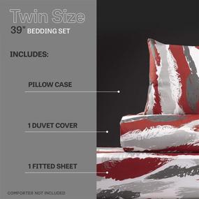 img 3 attached to 🛏️ XLNT Twin Size Bedding Set, Duvet Cover, 3-Piece Comforter Set, Soft Cotton Blend, Machine Washable, Feather Fusion Brick Red Design