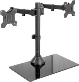 img 4 attached to 🖥️ VIVO Dual Monitor Stand - Freestanding Black Stand with Glass Base, Adjustable Arms - Mounts 2 Screens up to 27 inch and 22 lbs Each, STAND-V002FG