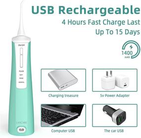 img 1 attached to 💧 Laxcare Water Flosser: Cordless Teeth Cleaner, Rechargeable & Portable Oral Irrigator - 3 Modes, IPX7 Waterproof Dental Flosser - 2 Replaceable Tips, Detachable Water Tank - Home & Travel - Cyan