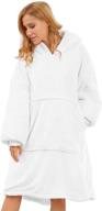 🧥 buzio wearable fleece & sherpa blanket hoodie for teens and adults - oversized, one size fits all, white logo