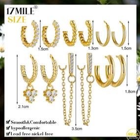 img 1 attached to 💫 Dazzling Gold Small Huggie Earrings for Women and Girls: 14K Gold Plated, Delicate Dangle, Sparkling Cubic Zirconia, Cartilage Chain Beaded Twists - Set of Exquisite Earrings