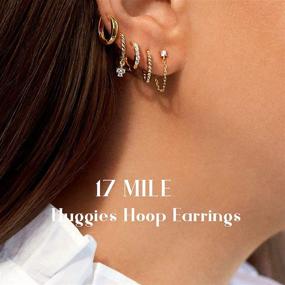 img 2 attached to 💫 Dazzling Gold Small Huggie Earrings for Women and Girls: 14K Gold Plated, Delicate Dangle, Sparkling Cubic Zirconia, Cartilage Chain Beaded Twists - Set of Exquisite Earrings