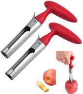 🍎 efficient 2-pack apple corer lever tool by bright kitchen: stainless steel, cherry red grip with serrated blade - perfect for seed removal in pear and fruit logo