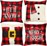 🎄 d-fantix christmas pillow covers set of 4, 18x18 inch plaid linen cushion decorative throw pillow cases, square pillowcases for home office living room xmas decorations logo