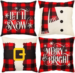 img 4 attached to 🎄 D-FantiX Christmas Pillow Covers Set of 4, 18x18 Inch Plaid Linen Cushion Decorative Throw Pillow Cases, Square Pillowcases for Home Office Living Room Xmas Decorations