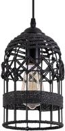 🏮 rustic black woven cage pendant light: industrial metal hemp rope mini pendant lighting fixture for kitchen island, cafe, bar, and farmhouse logo