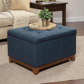 img 2 attached to 🛋️ Blue Upholstered Chunky Textured Tufted Storage Ottoman with Hinged Lid by HomePop