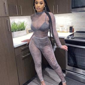 img 2 attached to 🐆 Stunning Sexy Mesh Black Leopard Jumpsuits for Women - Trendy Bodycon Outfits for Streetwear Fashion - Rompers