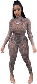 img 3 attached to 🐆 Stunning Sexy Mesh Black Leopard Jumpsuits for Women - Trendy Bodycon Outfits for Streetwear Fashion - Rompers