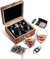 🥃 premium whiskey glass set of 2 with side holder - scotch bourbon glass gift box set - includes granite whiskey stones - perfect drinking gifts for men - ideal present for dad, husband, birthday, party, holiday logo