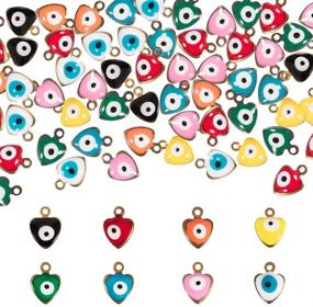 img 4 attached to 💛 PH PandaHall 160pcs Heart Evil Eye Enamel Charms Pendants in 8 Colors - Mini Alloy Golden Tone Evil Eye Heart Charms for DIY Jewelry