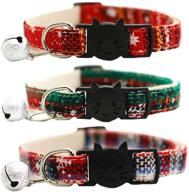 🎄 christmas cat collar breakaway with bell - set of 3 adjustable collars for kittens & puppies | cute snow patterned collars for cats logo