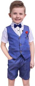 img 4 attached to 👔 Boys Summer Dress Clothes Set: Short Sleeve Shirt, Vest, Shorts, Bow Tie - Toddler Boy Tuxedos Outfits 2-7 Years