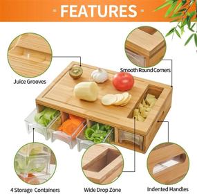 img 3 attached to 🍽️ NOVAYEAH Bamboo Cutting Board with 4 Containers: Large Chopping Board for Easy Food Storage, Transport, and Cleanup, Featuring Juice Grooves, Easy-grip Handles, and Food Sliding Opening