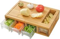 🍽️ novayeah bamboo cutting board with 4 containers: large chopping board for easy food storage, transport, and cleanup, featuring juice grooves, easy-grip handles, and food sliding opening логотип