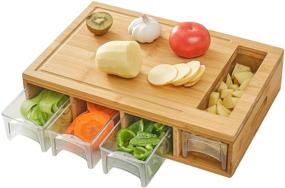 img 4 attached to 🍽️ NOVAYEAH Bamboo Cutting Board with 4 Containers: Large Chopping Board for Easy Food Storage, Transport, and Cleanup, Featuring Juice Grooves, Easy-grip Handles, and Food Sliding Opening