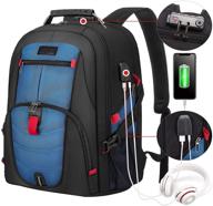 waterproof anti-theft travel laptop backpack with usb charging port - 17-17.3 inch large business backpack for men and women - blue logo