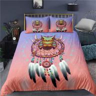 🦉 dreamcatcher queen bedding set: 3d owl modern art print, microfiber quilt cover for girls & women - pink 3-piece bohemia bed set with duvet cover & pillowcases (no comforter) logo