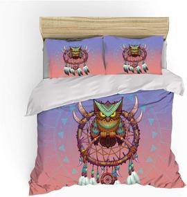 img 3 attached to 🦉 Dreamcatcher Queen Bedding Set: 3D Owl Modern Art Print, Microfiber Quilt Cover for Girls & Women - Pink 3-Piece Bohemia Bed Set with Duvet Cover & Pillowcases (No Comforter)