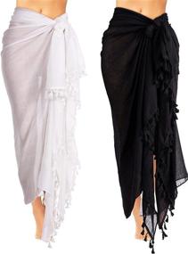 img 4 attached to 👙 Women's Beach Batik Long Sarong Swimsuit Cover Up with Tassel - 2 Pack