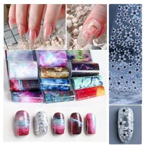 img 1 attached to 🌟 Set of 40 Nail Foil Transfer Sticker Papers: Starry Sky, Stars, Flowers, Black and White Lace Design - Nail Art Decals for Decoration