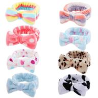 🎀 spa headband 8-pack for facials and makeup, coral fleece cosmetic headband for face wash, bow hairband for women and girls - color a logo