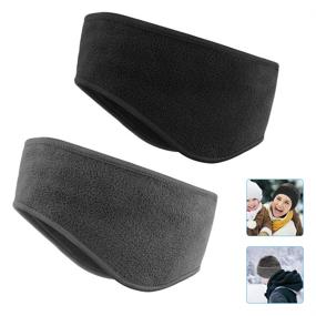img 4 attached to 🧣 Fleece Ear Warmers Headband 2 Pack - Stay Warm and Dry with KOMAKE Moisture Wicking Sweatband - Perfect for Running, Skiing, and Outdoor Sports - Men and Women - Black and Gray