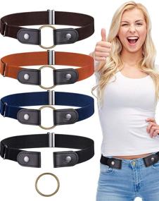 img 4 attached to No Buckle Stretch Belts: Invisible Elastic Waist Belt Set for Women and Men Jeans Pants