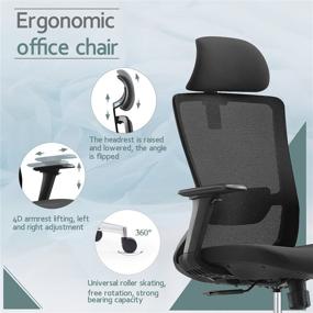 img 1 attached to EGOSI Home Mesh Ergonomic Office Chair with Headrest, Lumbar Support - 4D Armrest, Big and Tall Cushion High Back - Ideal for Heavy Individuals - Suitable for Computer Desk - (Black Mesh)