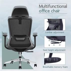 img 3 attached to EGOSI Home Mesh Ergonomic Office Chair with Headrest, Lumbar Support - 4D Armrest, Big and Tall Cushion High Back - Ideal for Heavy Individuals - Suitable for Computer Desk - (Black Mesh)