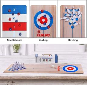 img 2 attached to 🎳 EUB Shuffleboard Table 3 in 1: Curling, Bowling & Tabletop Fun - 10” x 40” Portable Mini Game Set for Kids and Adults