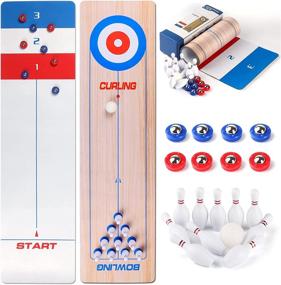 img 4 attached to 🎳 EUB Shuffleboard Table 3 in 1: Curling, Bowling & Tabletop Fun - 10” x 40” Portable Mini Game Set for Kids and Adults