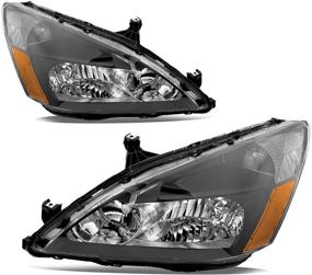 img 4 attached to JSBOYAT Headlight Assembly for 2003-2007 Honda Accord | Black Housing Amber Reflector