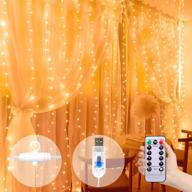 🌟 300led curtain string fairy lights: usb powered 8 modes remote control twinkle lights for window, bedroom, party & garden wall christmas decor (warm white) логотип