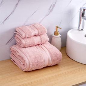 img 3 attached to 🛀 Lizling Luxury Bath Towels Set - 3 Pack, 100% Cotton Towel Set (Large Bath Towel, Hand Towel, Washcloth) - Ultra Soft & Highly Absorbent for Bathroom, Hotel, Spa, Beach, Gym - Light Gray-Pink