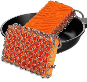 img 4 attached to 🔧 Improved EEEKit Cast Iron Cleaner: Chainmail Scrubber, Silicone & Stainless Steel Skillet Cleaner with Hanging Ring - Anti-Rust, Durable, and Dishwasher Safe for Kitchen Grill Cookware, Cast Iron Skillet, Wok, and Pan