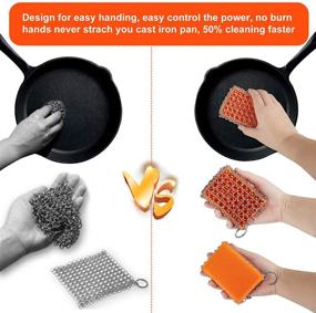 img 3 attached to 🔧 Improved EEEKit Cast Iron Cleaner: Chainmail Scrubber, Silicone & Stainless Steel Skillet Cleaner with Hanging Ring - Anti-Rust, Durable, and Dishwasher Safe for Kitchen Grill Cookware, Cast Iron Skillet, Wok, and Pan