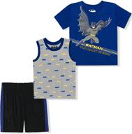 🦇 warner bros boy's 3 pack batman short sleeve shirt, undershirt, and shorts set logo