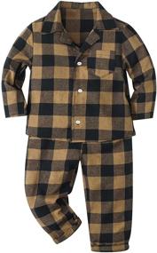 img 4 attached to 🎄 Schbbbta Kids Plaid Cotton Pajamas: Button Down Christmas PJs for Boys and Girls, Ages 6 Months - 14 Years