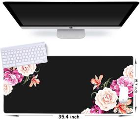 img 3 attached to iLeadon Large Gaming Mouse Pad, Non-Slip Rubber Base Computer Mouse Pad Premium-Textured & Waterproof Desk Pad, 35.1 x 15.75-inch 2.5mm Thick, Peony Flower Design