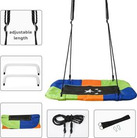 img 2 attached to 🌈 50-inch Outdoor Adjustable Multi-Strand Rectangle Rope Swing for Kids and Adults - 700 lb Weight Capacity, Waterproof, Durable Steel Frame, Colorful Platform Swing…