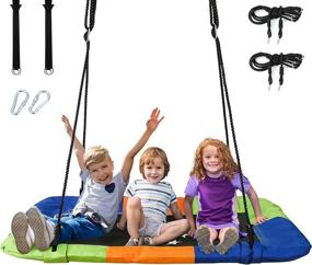 img 4 attached to 🌈 50-inch Outdoor Adjustable Multi-Strand Rectangle Rope Swing for Kids and Adults - 700 lb Weight Capacity, Waterproof, Durable Steel Frame, Colorful Platform Swing…