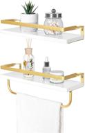 dahey wall mounted floating shelves storage shelf - modern wood and metal spice rack with towel bar, 8 removable hooks - organize utensils, mugs, carbonized, plant holder - ideal for kitchen, bathroom - pack of 2 logo