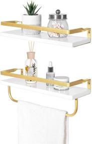 img 4 attached to Dahey Wall Mounted Floating Shelves Storage Shelf - Modern Wood and Metal Spice Rack with Towel Bar, 8 Removable Hooks - Organize Utensils, Mugs, Carbonized, Plant Holder - Ideal for Kitchen, Bathroom - Pack of 2