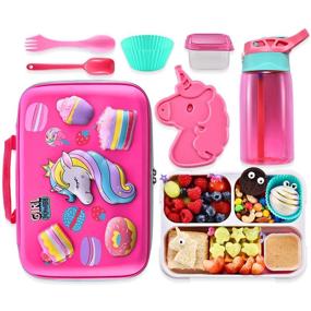 img 4 attached to 🦄 Unicorn Lunch Bag Set: Insulated Cooler Bag, Leakproof Water Bottle, Ice Pack, Spork Spoon & Silicone Cups - Perfect for School Girls or Boys (Pink-3)