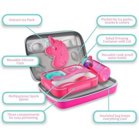 img 3 attached to 🦄 Unicorn Lunch Bag Set: Insulated Cooler Bag, Leakproof Water Bottle, Ice Pack, Spork Spoon & Silicone Cups - Perfect for School Girls or Boys (Pink-3)